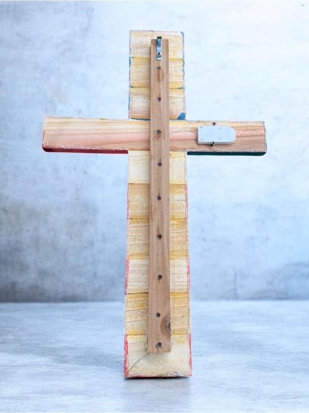 Handcrafted by me Lighted Patriotic Cedar Wooden Cross Decor - Red, White & Blue - Picture 4 of 7